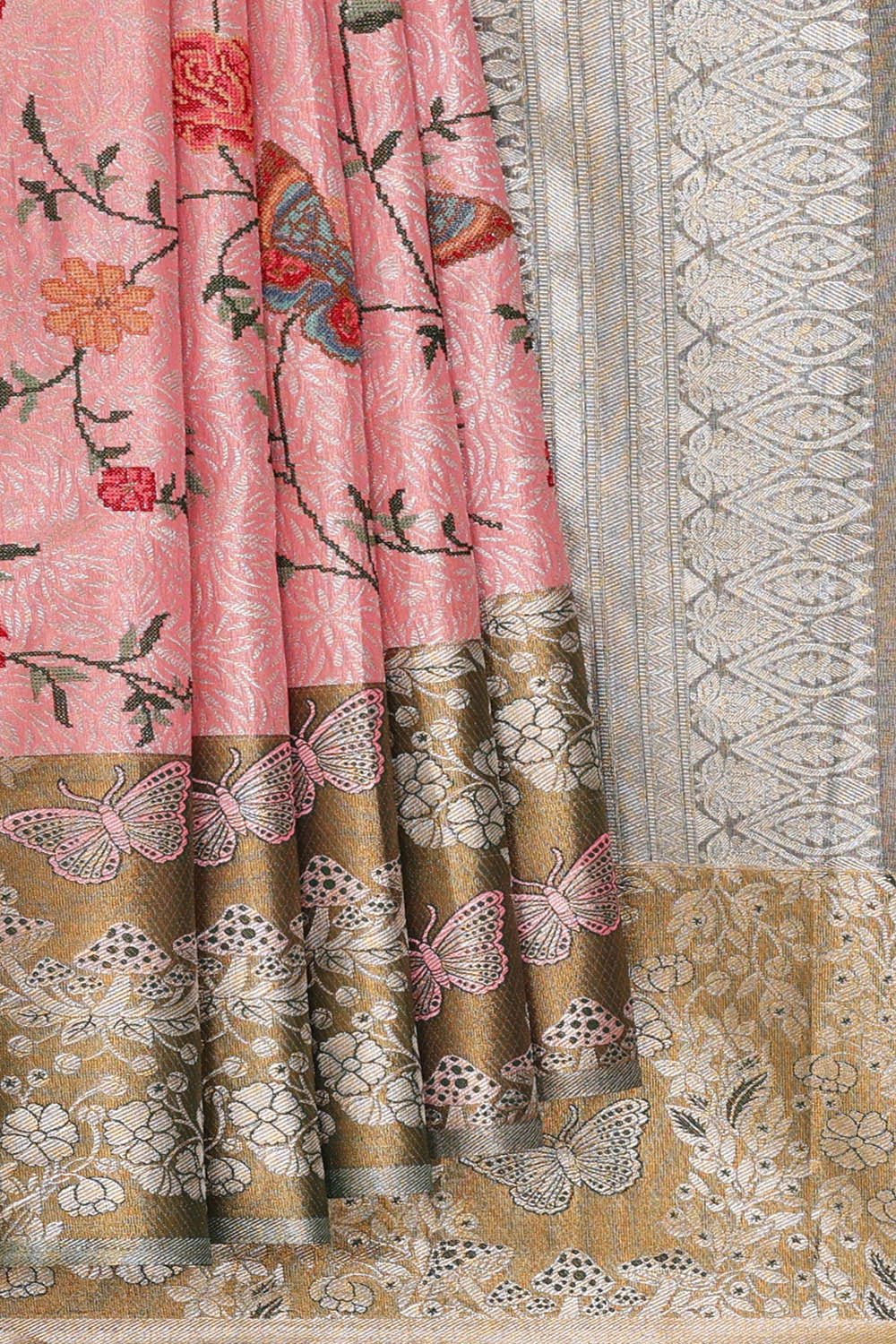 Image of Pink Silk Embroidered Saree